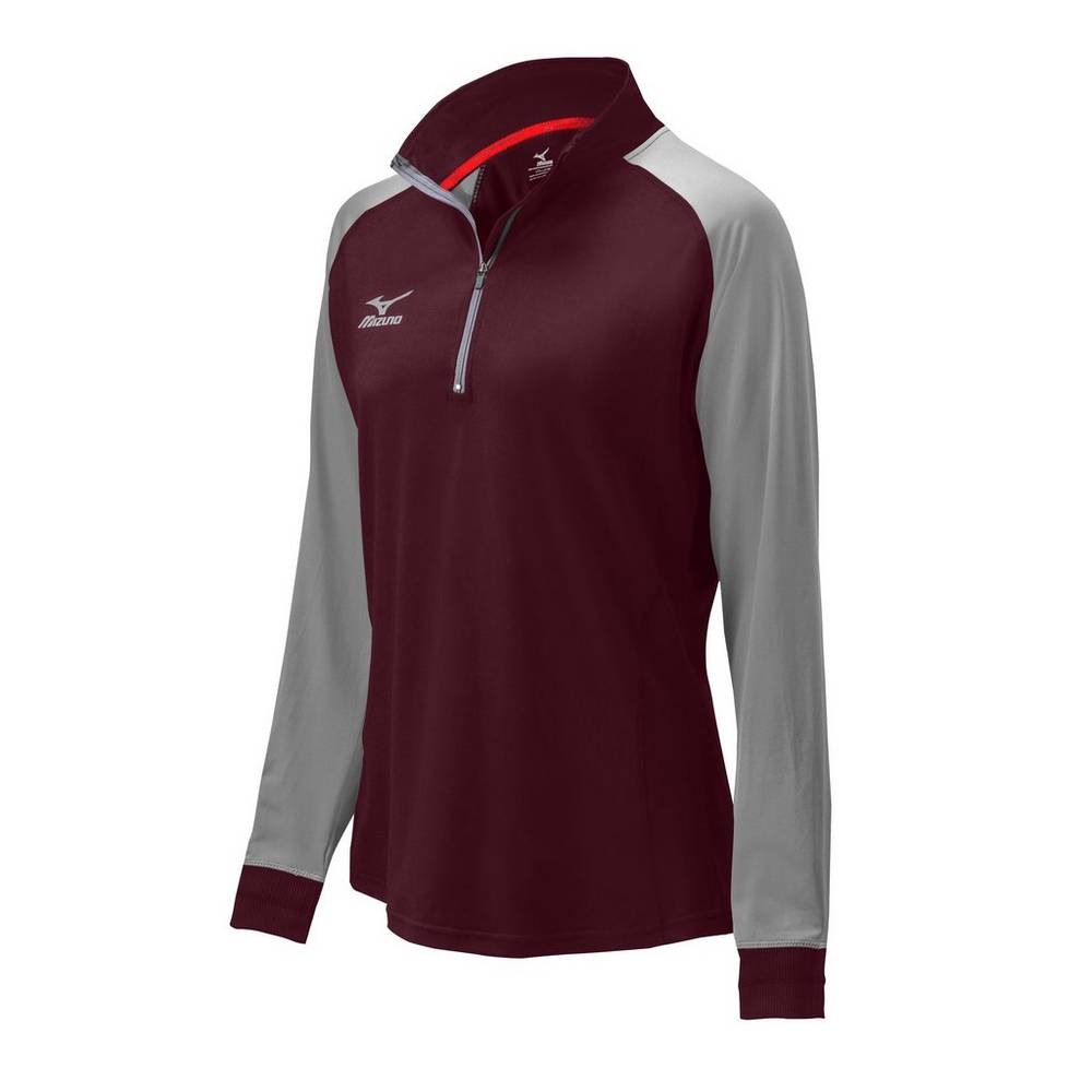Damske Bundy Mizuno Prime 1/2 Zip Volejbalove Bordove/Siva Vypredaj MSBP26514